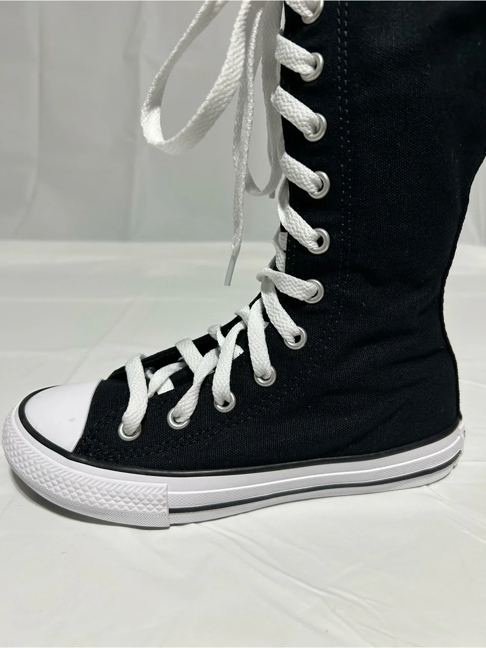 Size 13 Converse Black and White Knee-High Lace-Up Kids Sneakers